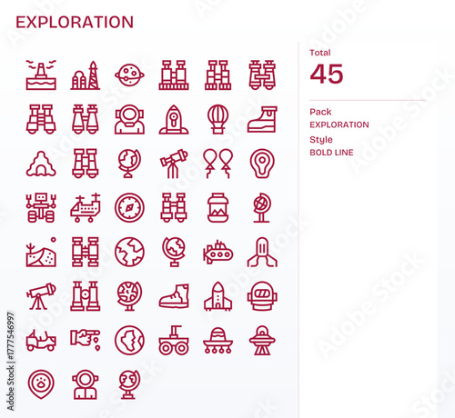 45 128x128 Bold Line Vector Icons optimized for Exploration Pixel Optimized display