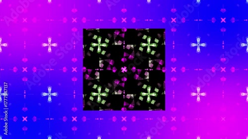 Purple and black fractal animation with green glowing symmetry, futuristic visual loop.