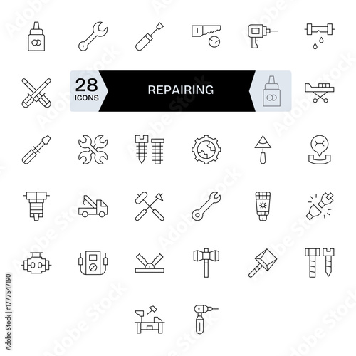 32 Thin Line Display Perfect Vector Icons crafted for Repairing 128x128 applications