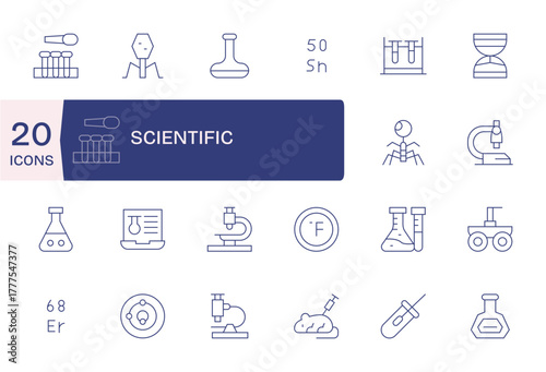 Scientific Vector Icon Toolkit featuring 20 Pixel Optimized Retina Ready Thin Line elements