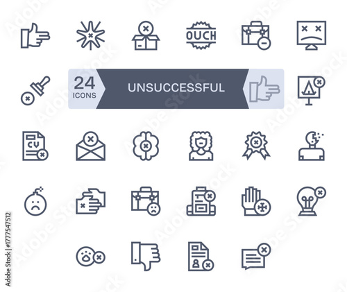 Unsuccessful Comprehensive Vector Bundle with 24 Grid Fitted Bold Line High Resolution Icons