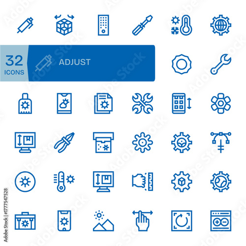 32 Bold Line Grid Fitted Vector Icons tailored for Adjust 256x256 interface