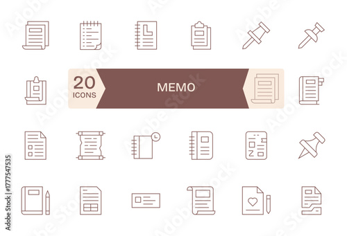 Memo Digital Vector Pack containing 24 Pixel Aligned Thin Line Retina Ready Icons