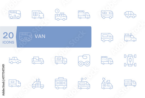 Van Vector Icon Arsenal with 20 128x128 Thin Line Pixel Optimized designs