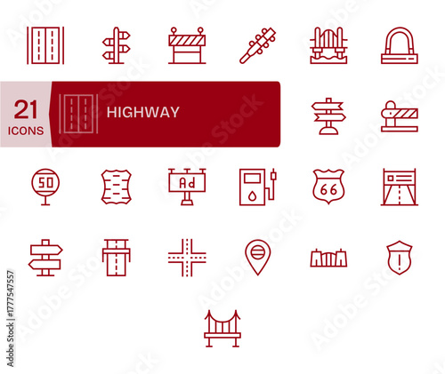 Highway Vector Graphics featuring 25 Regular Line Editable Retina Ready Designs