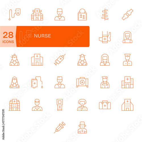 Nurse Comprehensive Vector Bundle with 32 Editable Thin Line 64x64 Icons
