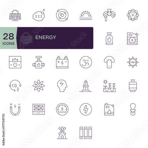 32 Thin Line PIXEL Perfect Vector Icons for Energy Graphics