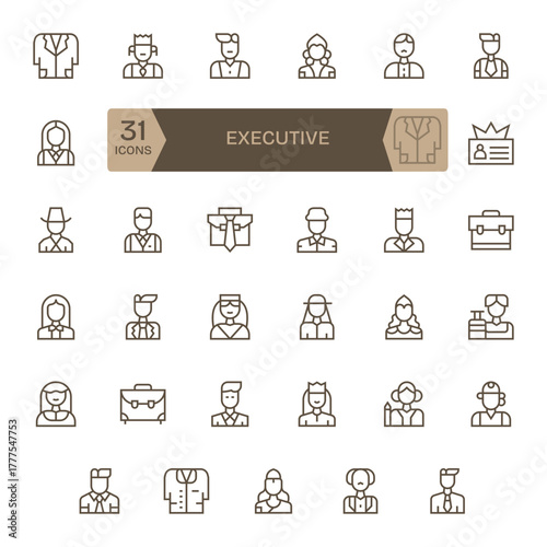 35 Executive Pixel Aligned Vector Icons in 256x256 Regular Line Aesthetic
