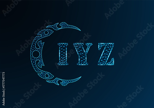 Low poly letter logo IYZ design. IYZ letter logo low poly vector design on blue color gradient background. IYZ logo low poly design