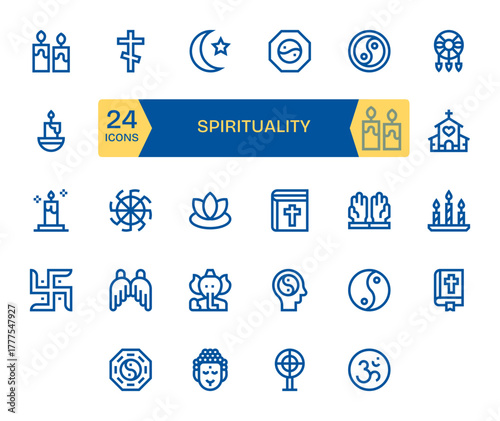 Spirituality Modern Vector Collection with 24 Bold Line 256x256 PIXEL Perfect Icons