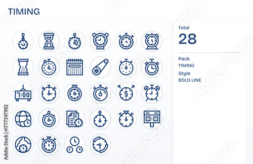 28 Bold Line Grid Fitted Designs for Timing 64x64 Vector Icons