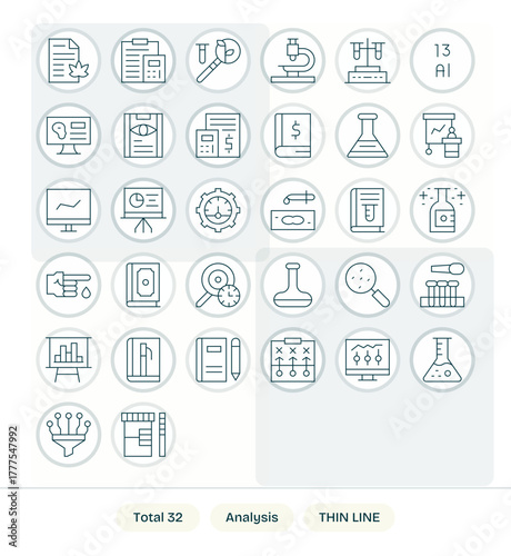 Analysis Vector Icon Repository containing 32 Thin Line 64x64 Pixel Aligned graphics