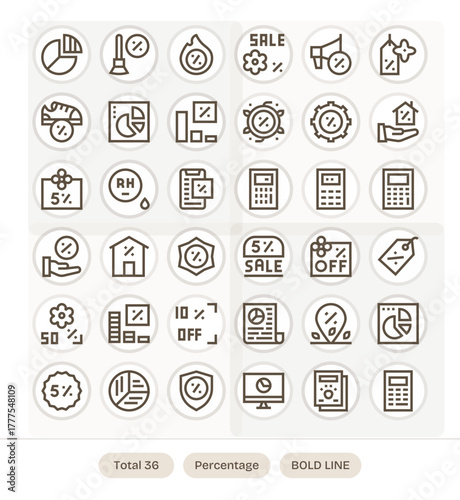 36 Bold Line Display Perfect Vector Icons tailored for Percentage Retina Ready interface