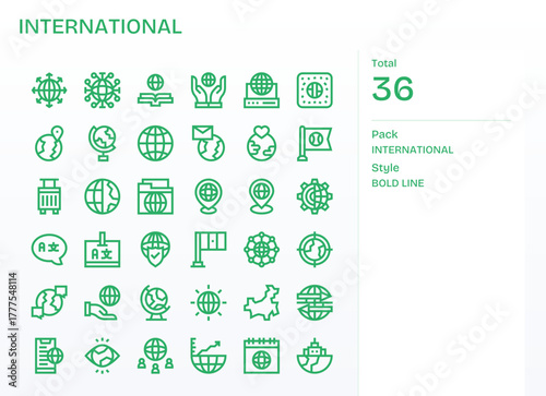 International Exclusive Vector Set featuring 36 Bold Line PIXEL Perfect 256x256 Icons