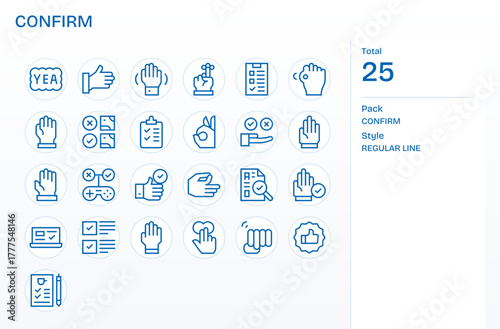 25 Regular Line Vector Icons from Confirm in 128x128 Pixel Optimized Quality