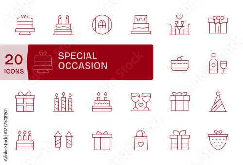 20 Thin Line Vector Icons designed for Special Occasion in Retina Ready Pixel Optimized format