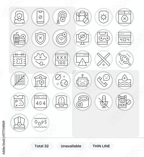 32 64x64 Thin Line Vector Icons for Unavailable with Pixel Optimized precision