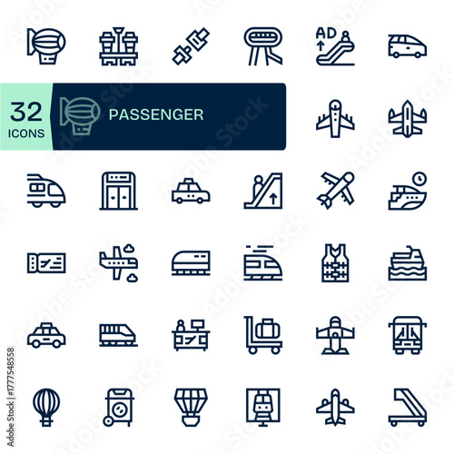32 Bold Line Vector Icons designed for Passenger in Retina Ready Editable format