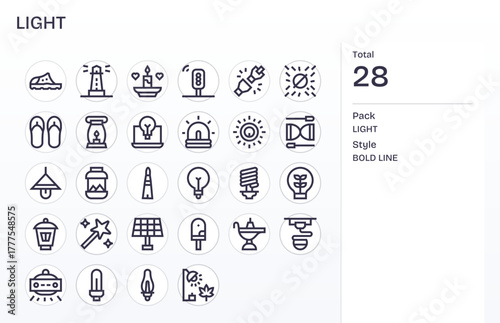 Light Essential Vector Set including 28 PIXEL Perfect Bold Line 64x64 Icons