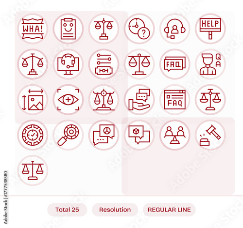Regular Line Style Resolution Vector Icons with 25 64x64 Pixel Aligned Designs