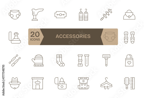 24 Thin Line Vector Icons designed for Accessories in 128x128 Pixel Aligned format