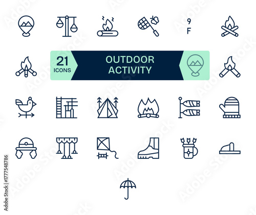 Outdoor Activity Professional Vector Set with 25 Regular Line Pixel Optimized 256x256 Icons
