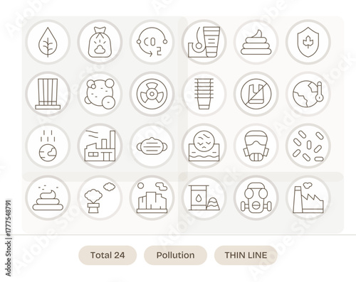 Pollution Vector Graphics Pack including 24 Thin Line Retina Ready Pixel Aligned Icons