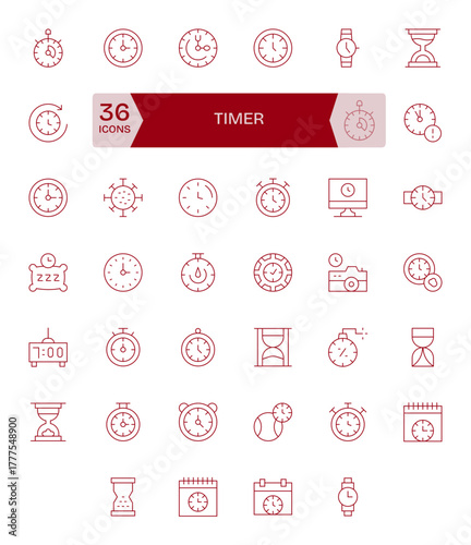 Timer Premium Vector Bundle with 40 Retina Ready Pixel Aligned Thin Line Icons