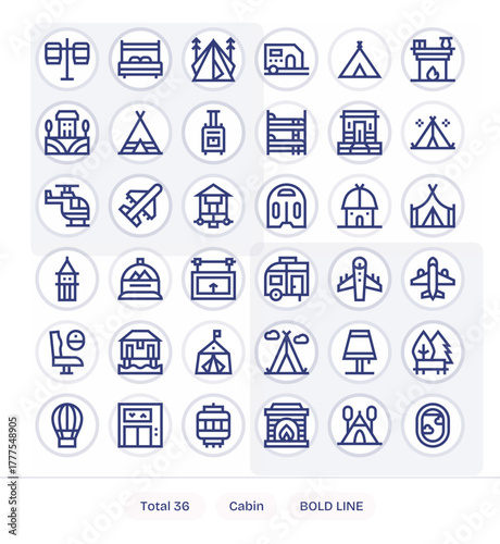 Cabin Vector Icon Repository containing 36 Bold Line Retina Ready Pixel Aligned graphics