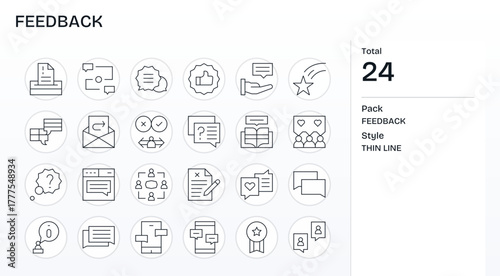 Feedback featuring 24 64x64 Vector Icons in Thin Line Design