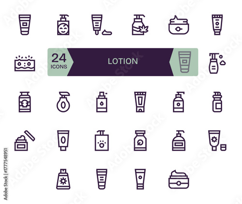 Lotion Vector Graphics Pack including 24 Bold Line Retina Ready Grid Fitted Icons