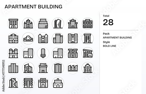 28 256x256 Vector Icons for Apartment Building in Editable Bold Line Format