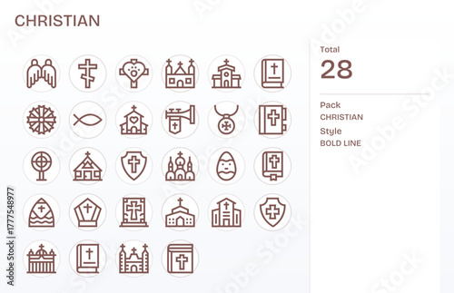 Christian Visual Pack containing 28 Bold Line Grid Fitted Vector Icons
