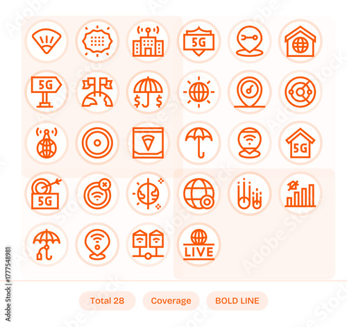 Coverage Essential Vector Set including 28 Pixel Aligned Bold Line High Resolution Icons