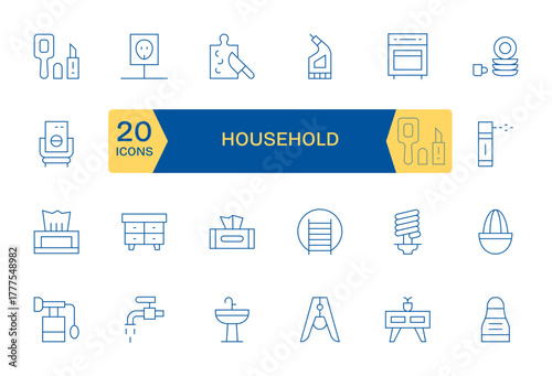 24 Thin Line Vector Icons designed for Household in 64x64 Editable format