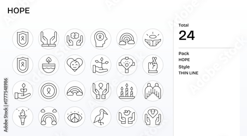Hope Essential Vector Set including 24 Grid Fitted Thin Line Retina Ready Icons