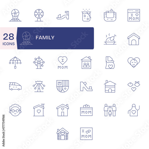 Family Vector Icon Collection with 32 Retina Ready Thin Line Designs