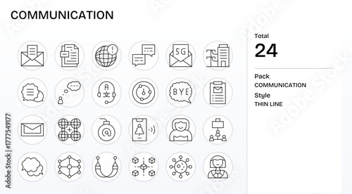 24 Retina Ready Vector Icons for Communication with Pixel Optimized Thin Line clarity
