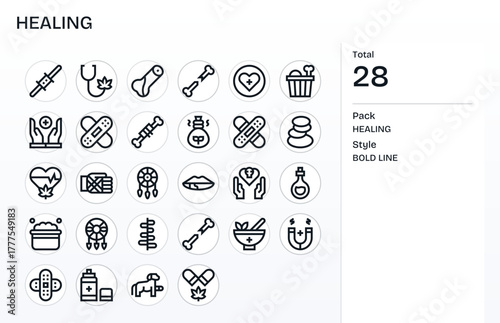 28 Bold Line Vector Icons designed for Healing in 256x256 PIXEL Perfect format