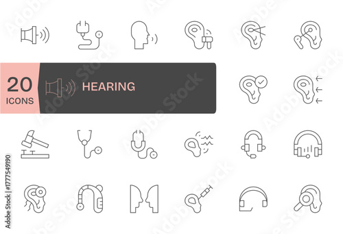 Tablou pe pânză 20 Thin Line Pixel Aligned Vector Icons for Hearing Graphics