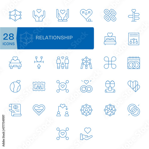 Relationship Design Vector Icons featuring 32 Grid Fitted Thin Line Style
