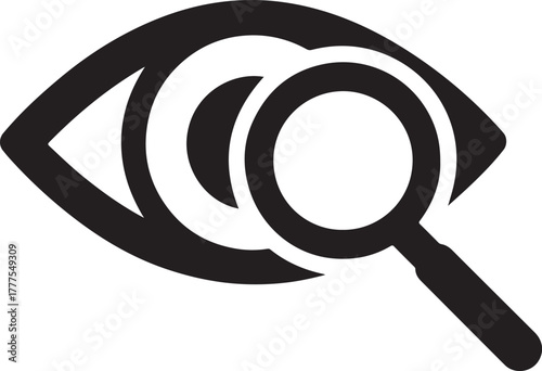 Eye with magnifying glass editable icon representing search, focus, and vision analysis concept.