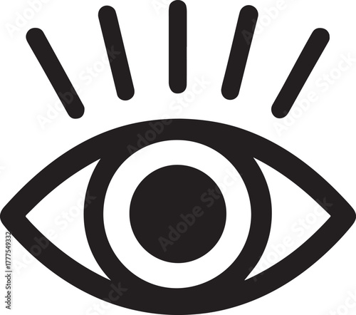 Eye with rays light vision symbol illustrating clarity, perception, and enlightenment in vector style.