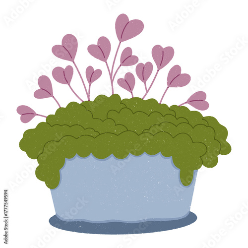 Cute houseplant with pink flowers digital sticker on transparent background.