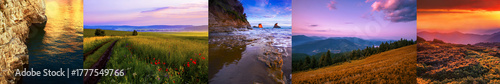 Photography amazing  collage from landscapes, picturesque sunset images sea and mountains