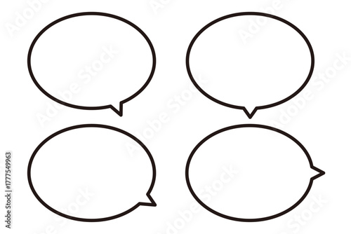 シンプルな吹き出しセット　丸型　線画イラスト	
