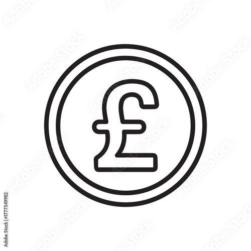 British Pound Sterling Currency Coin Outline Vector Icon Illustration Finance Exchange Rate Banking Investment Digital