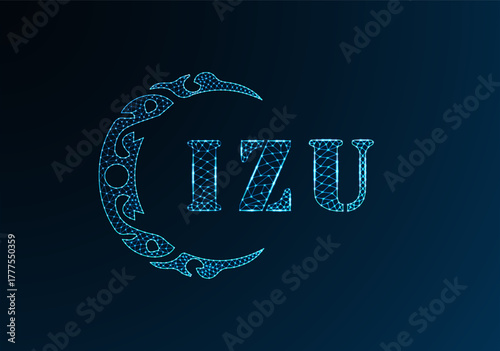 Low poly letter logo IZU design. IZU letter logo low poly vector design on blue color gradient background. IZU logo low poly design