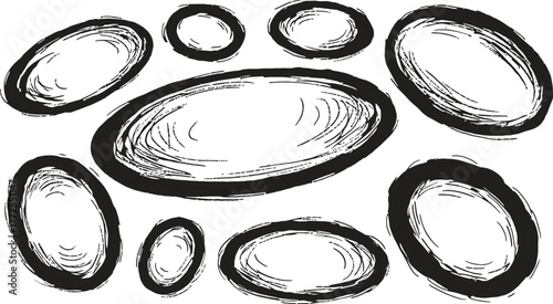 Dry paint stains brush stroke backgrounds set. Dirty artistic vector design elements, boxes, frames for text, labels, logo. Hipster stickers, paintbrush grunge stamp label backgrounds, circle frames.