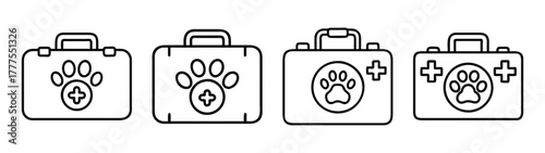 Veterinary first aid kit pet care emergency supplies animal health paw print medical bag outline